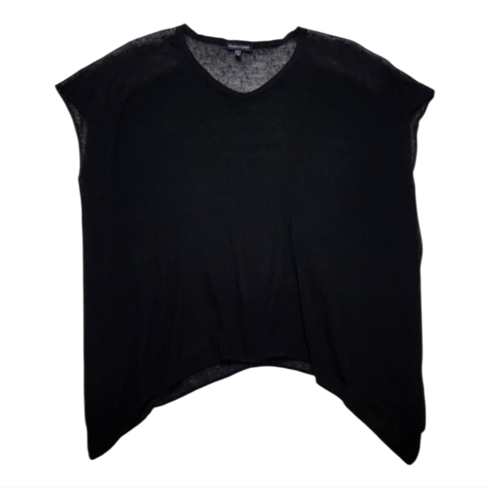 EILEEN FISHER Slouchy Side Drape Silhouette Boxy Fit Hemp Blend Top Sz XS Black